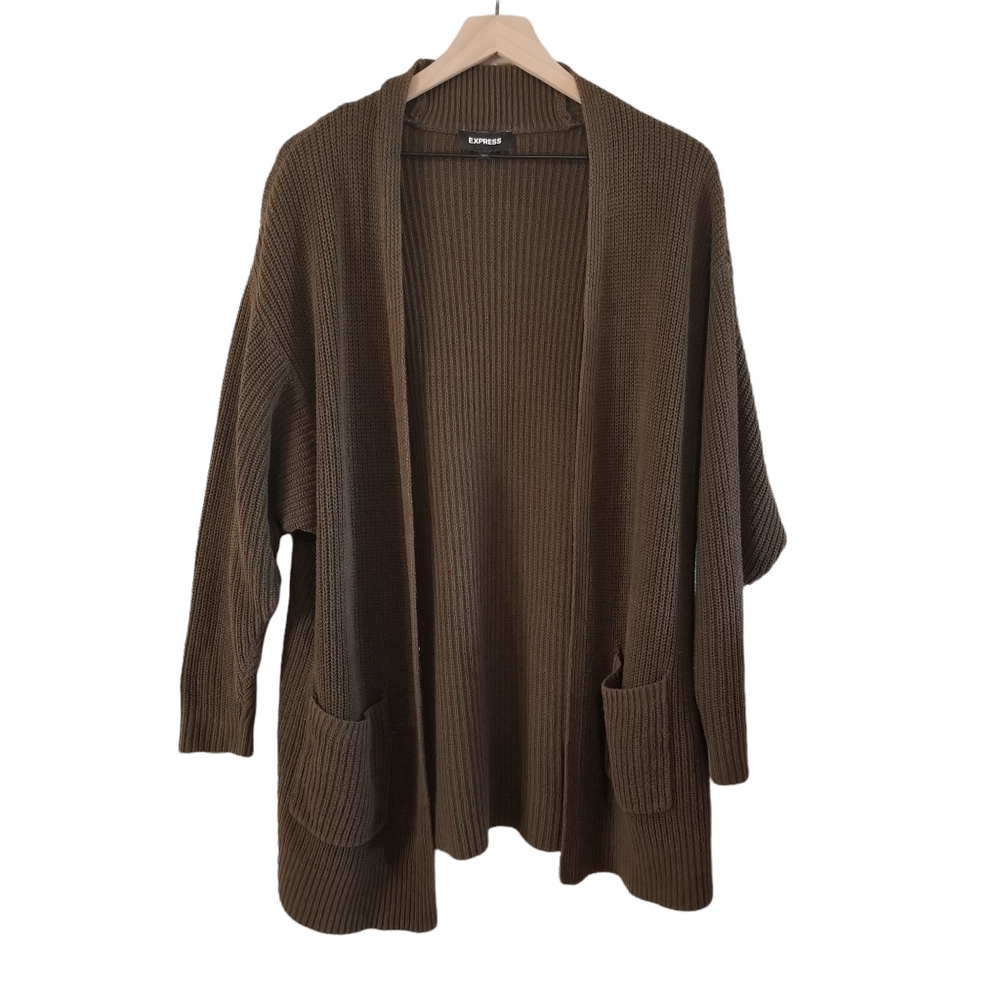 3/$15 Express Cable Knit Cardigan Open Front Sweater Forrest Green